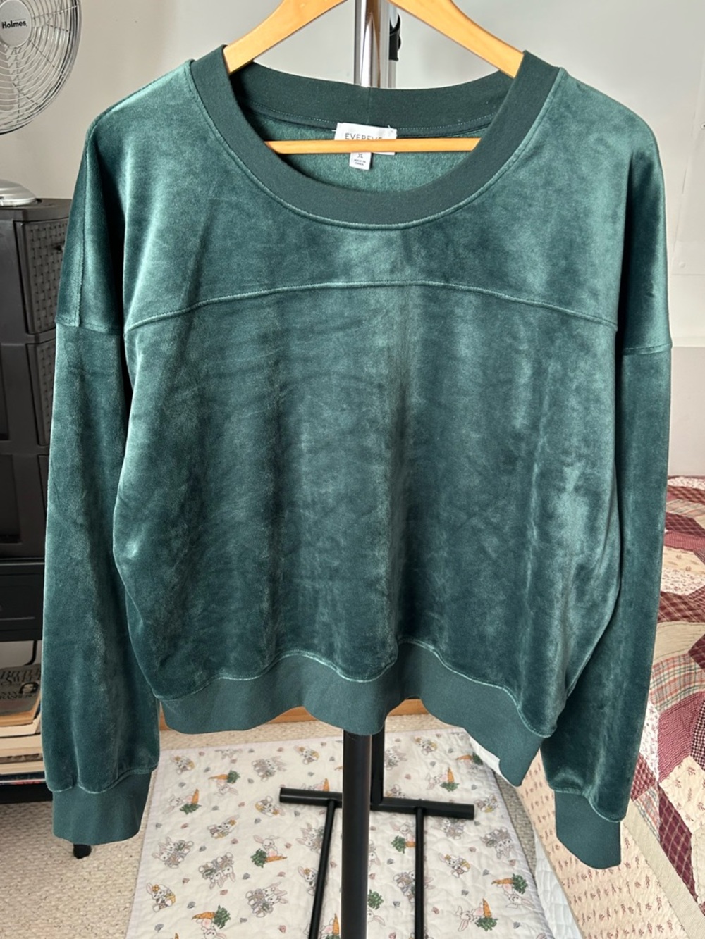 Evereve Velvet Pullover Sweater Green XL